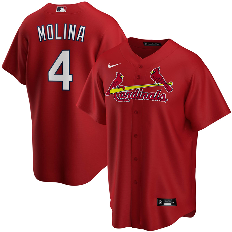 2020 MLB Men St. Louis Cardinals 4 Yadier Molina Nike Red Alternate 2020 Replica Player Jersey 1